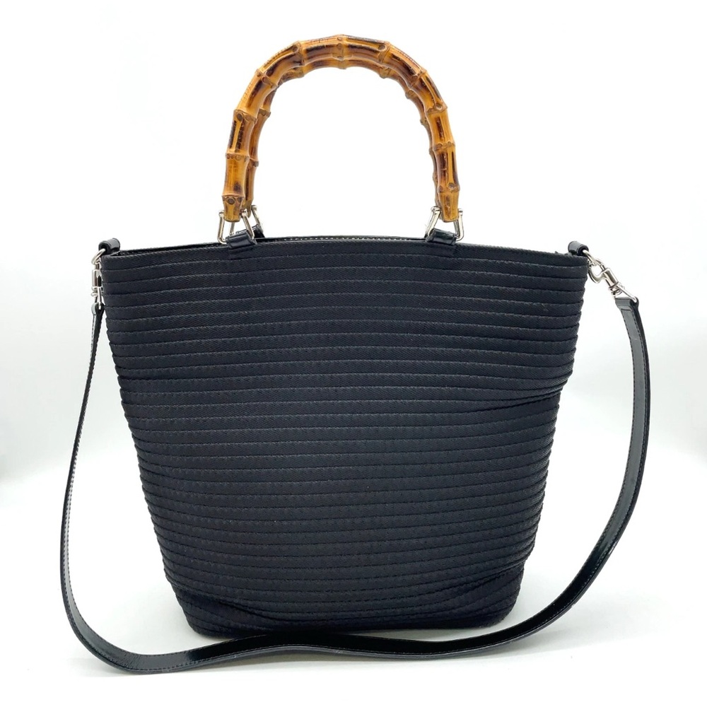 Authentic Gucci Bamboo Handle Nylon & Leather 2-Way Tote Bag Black (002.1998)